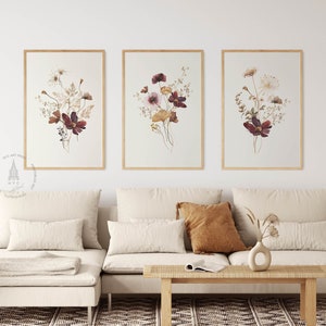 Watercolor Botanical Print Set of 3, Wildflower Watercolor Print, Watercolor flowers, Floral Printable Art, Gallery Wall Art, Wild Flowers