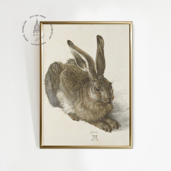 Vintage Rabbit Print, Antique Rabbit Painting, Vintage Easter Print, Bunny Print, Rabbit Printable Wall Art, Brown Rabbit