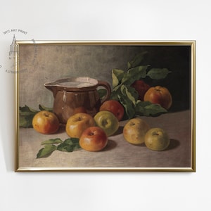 Vintage  Kitchen Still Life Print, Still Life with Apples, Food Still Life, Apple Printable Wall Art, Apple Oil Painting, Kitchen Decor AP02