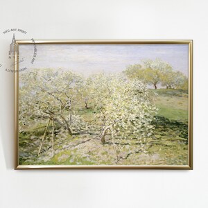 Vintage Spring Landscape Wall Art Print, Spring Decor, Vintage Blossom Tree, Spring Fruit Trees in Bloom, Claude Monet