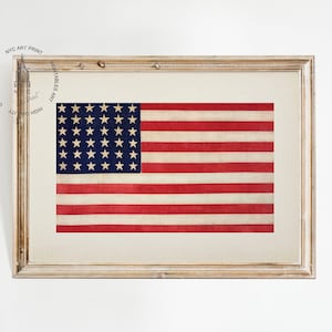 Vintage American Flag Print, 4th of July Print, American Flag Patriotic, Independence Day Art, July 4th Printable, America Wall Art USF01