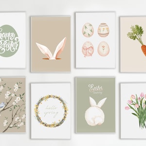 Easter Gallery Wall Set of 8, Spring Printable wall Art,  Easter Prints, Easter Poster, Easter Printable Wall Art, Spring Prints