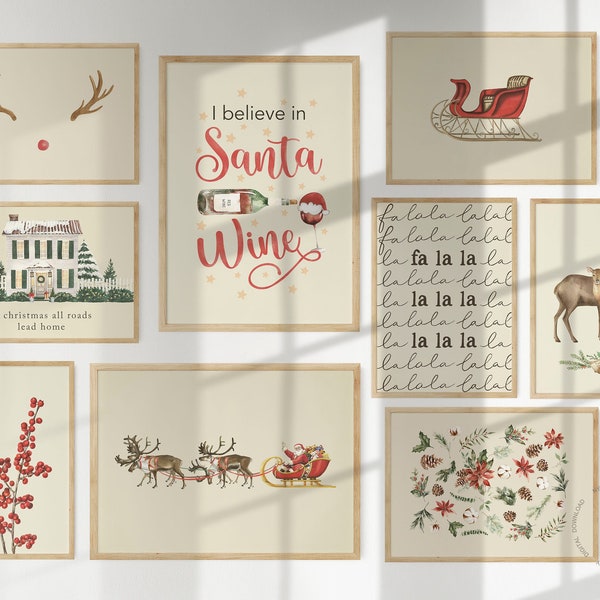 Christmas Prints Gallery wall Set of 9, Christmas Printable wall Art, Holiday Decor, Christmas Poster, Cozy Christmas Decor, Winter wall art