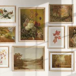 Arte mural otoñal, juego de 9 impresiones otoñales, arte mural vintage imprimible, decoración otoñal, póster otoñal, decoración de Acción de Gracias