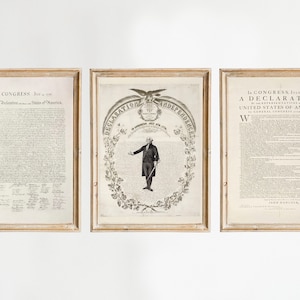 Vintage 4th of July Gallery Wall Print Set of 3, Declaration of  Independence, American Wall Art, July 4th Printable USA3