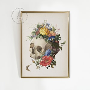 Arte mural gótico, Arte de la Academia Oscura, Decoración de Halloween, Bodegón de Vanitas de Herman Henstenburgh, Pintura de calavera vintage, Jan Van Kessel 02