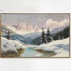 Dolomites Painting, Mountain Print, Vintage Winter Printable Art, Winter Decor, Winter Dolomites Print, Dolomites Italy, Dolomites Poster