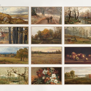 Puede incluir: Una colección de 12 pinturas enmarcadas que representan diversos paisajes y naturalezas muertas. Las pinturas presentan una variedad de colores, incluyendo marrones, verdes, azules y amarillos. Las pinturas están todas en un estilo similar, con un enfoque en el realismo y el detalle.