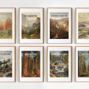 Lot de 8 impressions d'art vintage parcs nationaux, affiche parcs nationaux, peinture parc national, parcs nationaux des États-Unis, décor aventure NP01