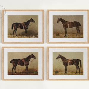 Set of 4 Vintage Horse, Horse Prints, Vintage Horse Painting, Equestrian Wall Art, Horse Decor, Farmhouse Decor, Horse Poster