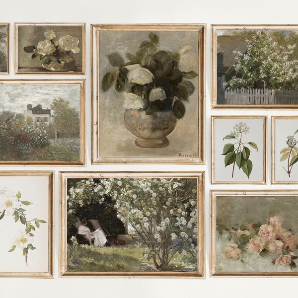 Set von 10 Gemälden, Bauernhaus Dekoration, Vintage Frühling Sommer Kunstdrucke, 10 Gemälde