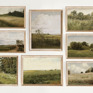 Vintage Country Landscape Gallery Wall Set of 8, Rustic Printable wall Art, Vintage Landscape fields, Vintage Summer Landscape Prints