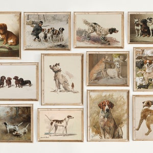 Vintage Dogs Gallery Wall Set of 12, Dogs Print, Vintage Antique Dog Painting, Dog Portrait, Farmhouse Decor, Dog Poster, Rustic Animal