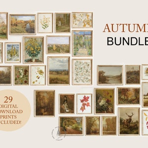 Arte mural otoñal, juego de 29 cuadros de otoño, arte mural vintage imprimible, decoración otoñal, póster otoñal, decoración de Acción de Gracias, Framhouse