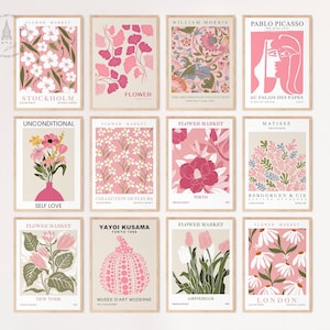 Juego de 12 impresiones de la galería de arte de pared del mercado de flores, póster de Picasso, arte de pared rosa, arte de pared botánico, juego de impresiones rosas, decoración floral, impresión de Matisse