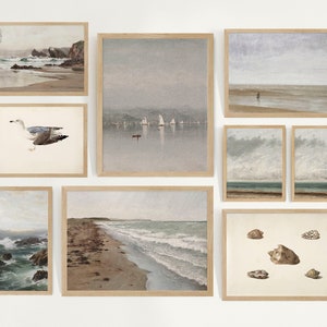 Vintage Seascape Galerie Wanddruck 8er Set, Vintage Nautische Küsten Wohnkultur Printable, Küstendrucke, Nautischer Druck, Antiker Druck
