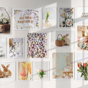 Easter Gallery wall Set of 15, Spring Poster, Spring Wall Art, Spring Home Decor, Easter Decor, Easter Wall Print Set,  Bunny Print