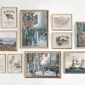 Vintage 4th of July Gallery Wall Print Set of 10,  American Flag Patriotic Print, Independence Day Art, Poppy Print, July 4th Printable USA1