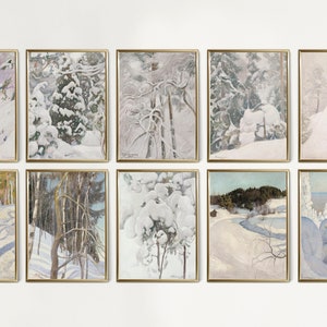 Winter Prints Gallery Wall Set of 10, Vintage Winter Printable Wall Art, Winter Decor, Christmas Winter Prints, Rustic Snowy, Tree in Snow