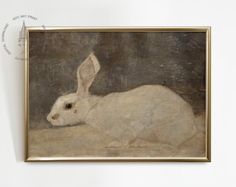 impression de lapin vintage, peinture antique de lapin, impression de Pâques vintage, impression de lapin, art mural imprimable de lapin, impression de Witte Konijn