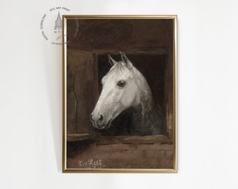 Vintage Horse Prints, Head of a Horse Painting, Equestrian Wall Art, Horse Decor, Farmhouse Decor, Horse Portrait, Western Decor, A008