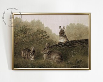 impression de lapin vintage, peinture antique de lapin, impression de Pâques, décoration de Pâques, impression de lapins, art mural imprimable lièvre, RB09