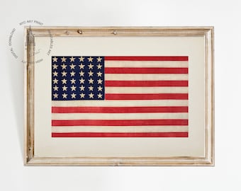Vintage American Flag Print, 4th of July Print, American Flag Patriotic, Independence Day Art, July 4th Printable, America Wall Art USF01