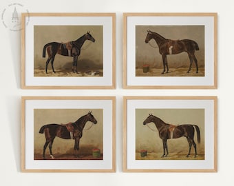 Juego de 4 impresiones de caballos vintage, cuadros de caballos vintage, arte mural ecuestre, decoración de caballos, decoración de granja, póster de caballos