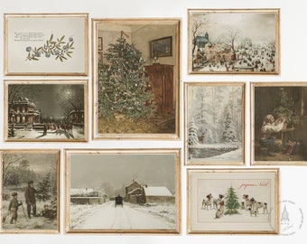 Christmas Prints Gallery wall Set of 9, Vintage Christmas Printable wall Art, Holiday Decor, Christmas Poster, Farmhouse Printable