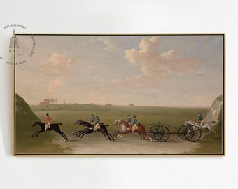 Vintage Horse Prints, Horse Painting, Equestrian Wall Art, Horse Racing Art, Horse Decor, The Chaise Match Run on Newmarket Heath