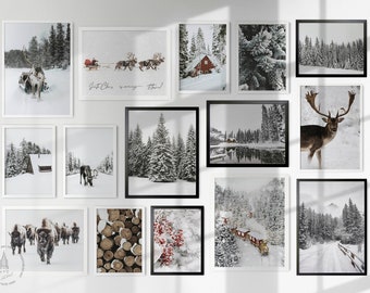 Christmas Prints Gallery wall Set of 15, Christmas Printable wall Art, Holiday Decor, Christmas Poster, Winter prints