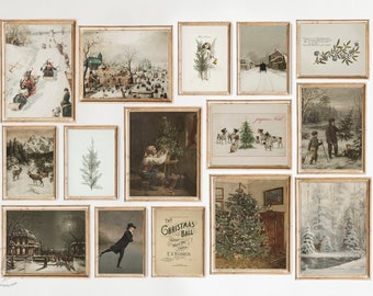 Christmas Prints Gallery wall Set of 15, Vintage Christmas Printable wall Art, Holiday Decor, Christmas Poster, Farmhouse Printable