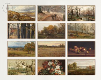 Samsung Frame TV Art Set of 12, Vintage Autumn Collection, Country Farmhouse Landscape Painting, Fall Autumn Landscape Frame TV, ATVS 06