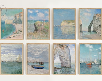 Vintage Seascape Gallery Wall Print Set of 8, Claude Monet Painting,  Nautical Printable, Coastal Home Decor, Summer Prints, Beach Print
