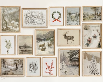 Christmas Prints Gallery wall Set of 15, Vintage Christmas Printable wall Art, Holiday Decor, Christmas Poster, Farmhouse Printable 01