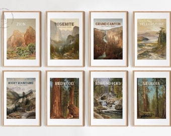 Set of 8 Vintage National Parks Art Print, National Parks Poster, National Park Painting, United States National Parks, Adventure Decor NP01