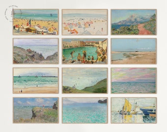 Samsung Frame TV Art Set of 12, Vintage Summer Collection Bundle, Coastal Painting, Vintage Summer Seascape Painting, TVS 01