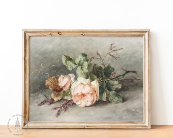 Vintage Botanical Still life Print, Vintage Flower Floral Roses Painting Wall Art Printing, Flower Art, Rustic European Printable
