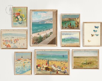 Vintage Seascape Gallery Wall Print Set of 9, Vintage Nautical, Coastal Home Decor Printable, Coastal Prints, Nautical Prints, Summer Prints
