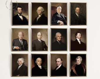 Set of 12 Best US Presidents According to Historians, American Decor, President Portrait, Independence Day Art, America Presidents Art