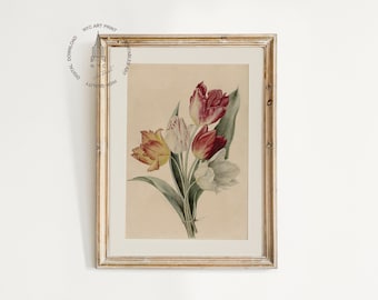 Vintage Tulips Print, Vintage Botanical Print, Antique Tulips Printable, Spring Decor, Easter Decor, Bouquet of Tulips Art