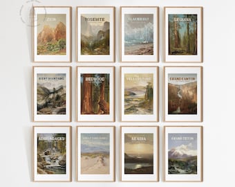 Set of 12 Vintage National Parks Art Print, National Parks Poster, National Park Painting, United States National Parks, Adventure Decor N01