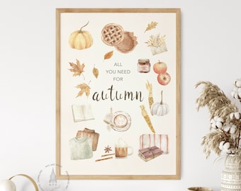 Autumn Printable, Thanksgiving decor, Autumn Digital Print, Hello Autumn Poster, Fall wall Art, Fall decor,Printable Wall Art