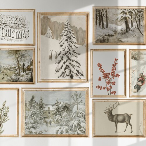 Christmas Prints Gallery Wall Set of 15 Vintage Christmas Etsy