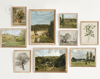 Vintage French Country Gallery Wall Set of 9, French Cottage Landscape, Vintage Landscape French Country, Vintage Landscape Prints