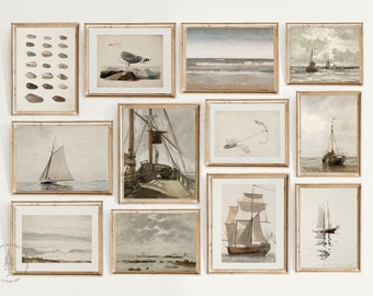 Vintage Seascape Gallery Wall Print Set of 12, Vintage Nautical Coastal Home Decor Printable, Coastal Prints, Nautical Prints, Antique Print
