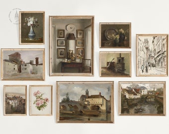 Vintage European Gallery Wall Set of 10, French Country Decor, Neutral Home Decor, Antique Prints, Warm Aesthetic Wall Art