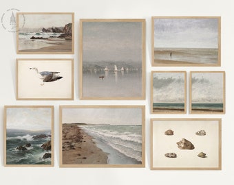 Vintage Seascape Gallery Wall Print Set of 8, Vintage Nautical Coastal Home Decor Printable, Coastal Prints, Nautical Prints, Antique Print