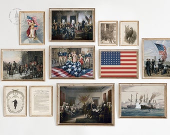 Vintage 4. Juli Galerie Wanddruck Set von 12, Amerikanische Flagge Flaggen und Pop Art Print, Unabhängigkeitstag Kunst, 4. Juli druckbar USA2
