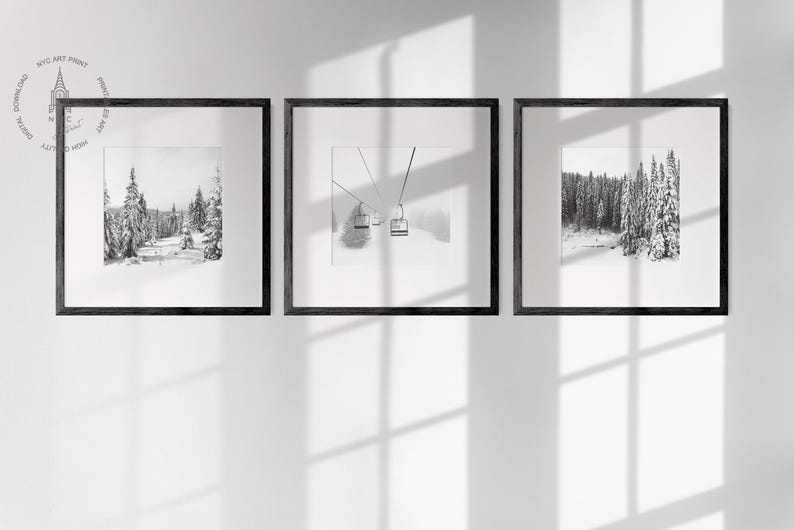 Winter Decor Gallery Wall Set Ski Print Set of 3 Winter Prints Snowy Trees Chalet Decor Cabin Decor Winter Photography Scandinavian Decor, Square print
